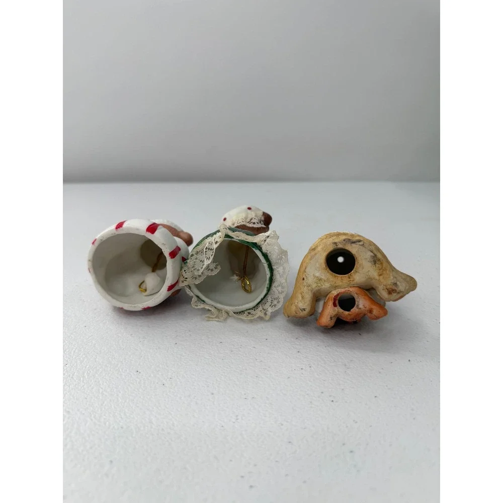 Giftco Vintage Christmas Bear Bell Ornaments Figurine Ceramic 1988 Set of 3 Red